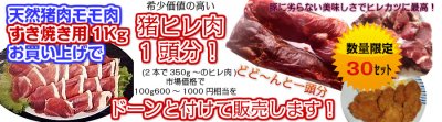 画像1: 天然猪　もも肉　スライス　（すき焼き用）1kg　ヒレ肉サービス！